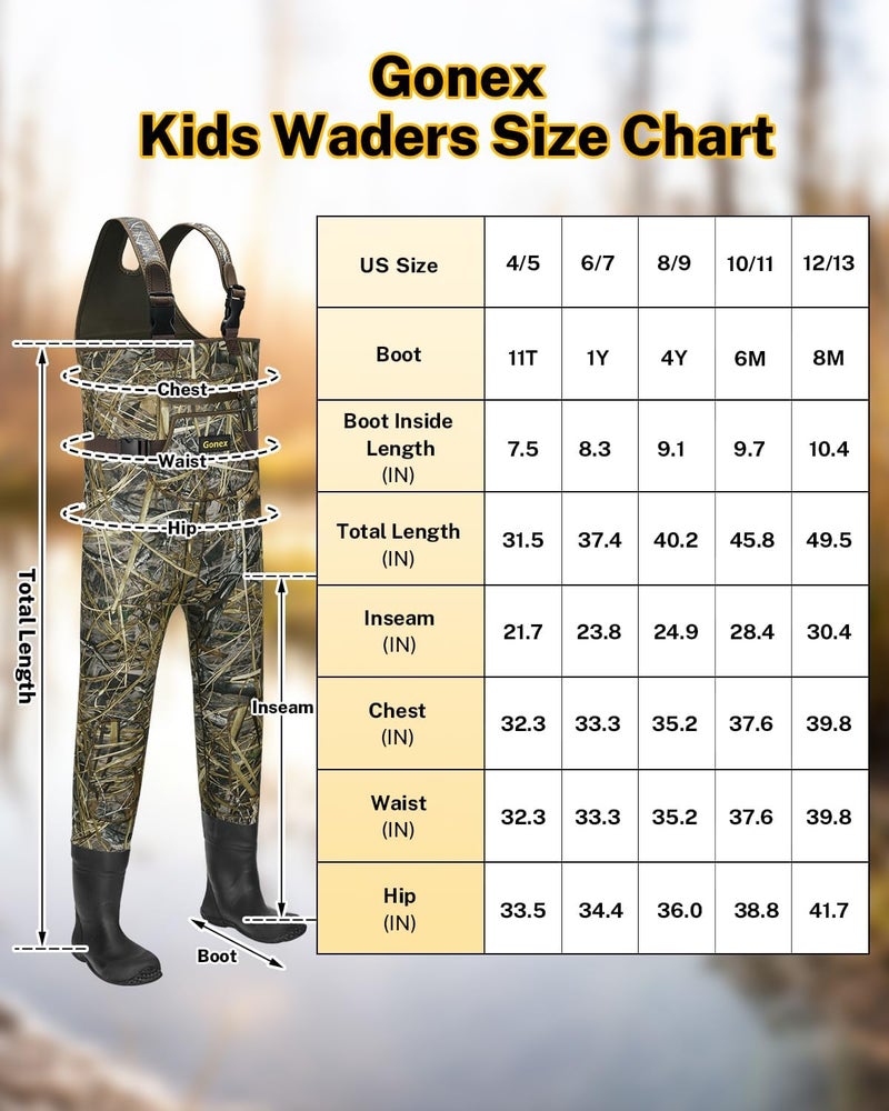 Gonex Kids Chest Waders for Youth Children, Neoprene Waterproof Hunting Fishing Waders with Insulated Boots for Boys Girls - Image 4